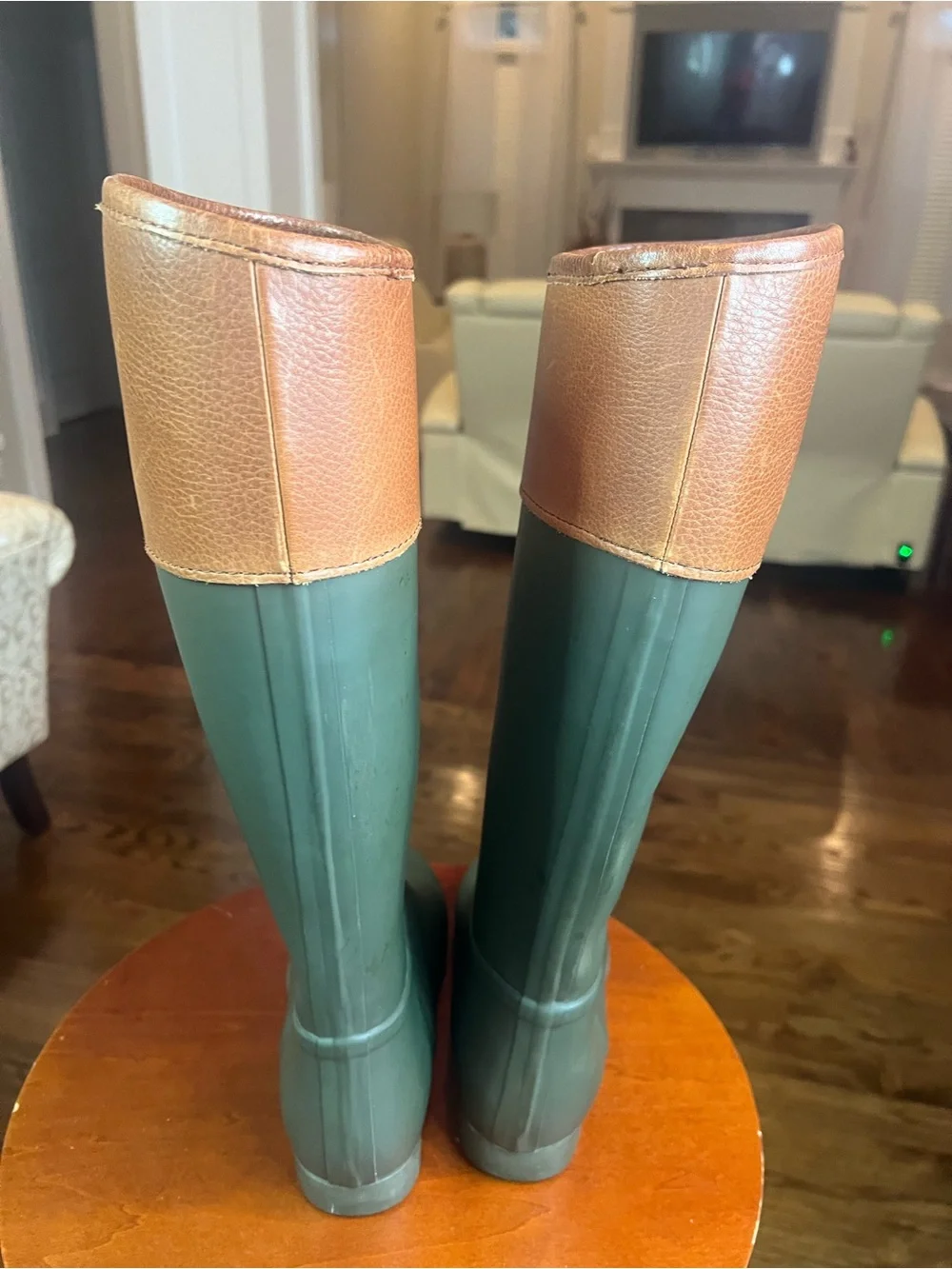 Tory Burch Green and Tan Tall Rain Boots